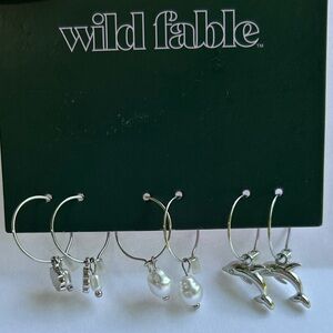 Wild Fable Women’s Silver Hoop Earring Set with Charms
